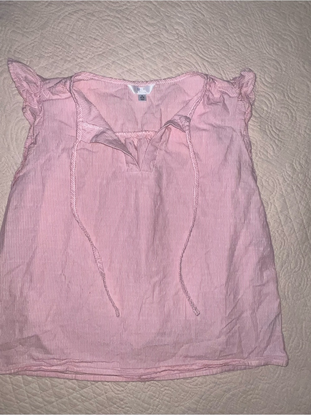 Time & Tru Pink Tie-Neck Ruffle Top